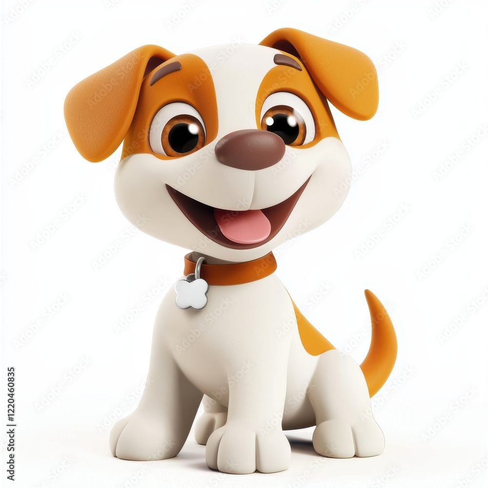 Naklejka premium 3D icon cartoon playful dog wagging tail isolated on a white background