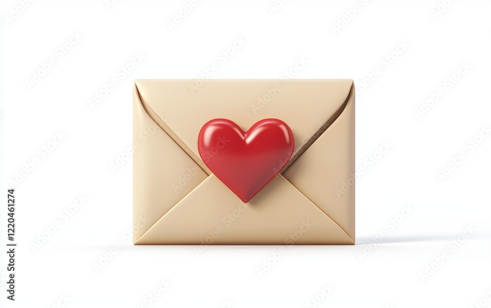3D icon cartoon love letter with heart seal isolated on a white background 3D icon cartoon love letter with heart seal isolated on a white background