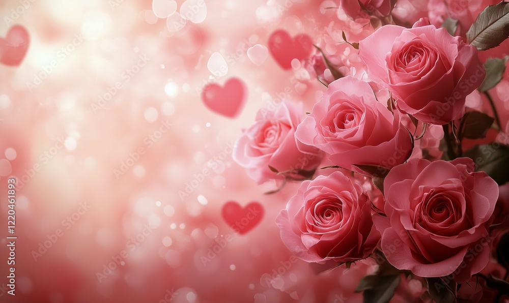 Roses bloom with floating hearts creating a romantic atmosphere for celebrations and special occasions Roses bloom with floating hearts creating a romantic atmosphere for celebrations and special occasions