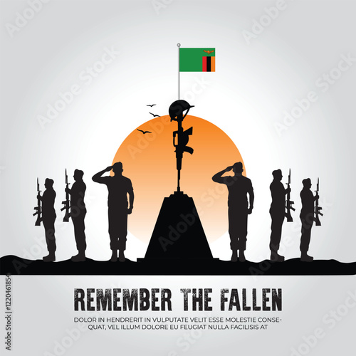 Zambia flag in remember the fallen flag for morning sun and army design