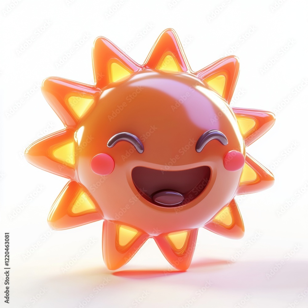 3D icon cartoon sun with bright rays and a cheerful face, isolated on a white background 3D icon cartoon sun with bright rays and a cheerful face, isolated on a white background