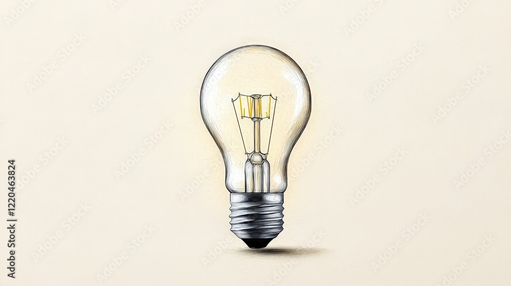 Hand-drawn illustration of a light bulb with soft shading and a neutral background color Hand-drawn illustration of a light bulb with soft shading and a neutral background color