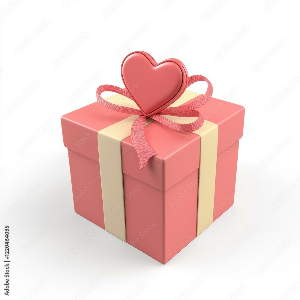 Obraz premium 3D icon cartoon small gift box with a heart-shaped tag, isolated on a white background --quality 2