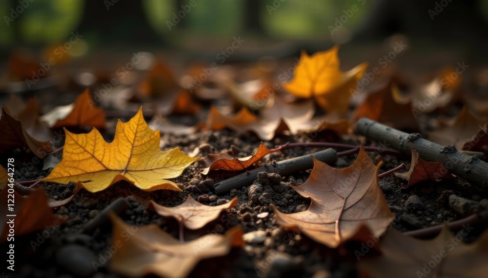 Earthy forest floor with decaying leaves and twigs, earthy, texture Earthy forest floor with decaying leaves and twigs, earthy, texture