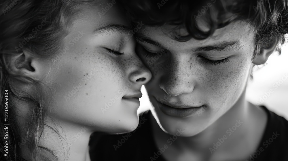 First Love. Intimate moment between a young couple in black and white. First Love. Intimate moment between a young couple in black and white.