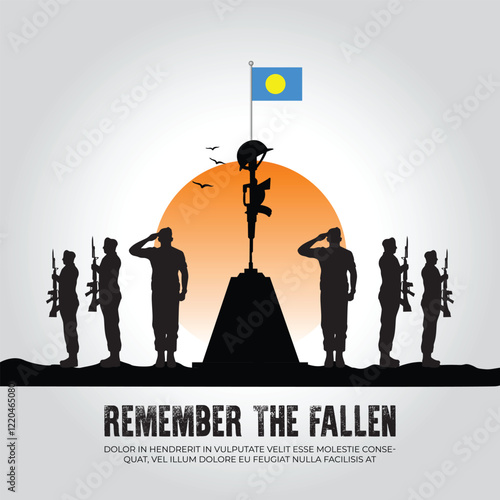 Palau flag in remember the fallen flag for morning sun and army design