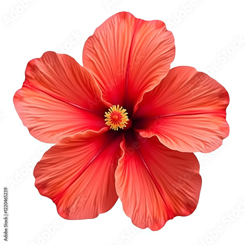 tropical red hibiscus flowers in full bloom isolated on white background