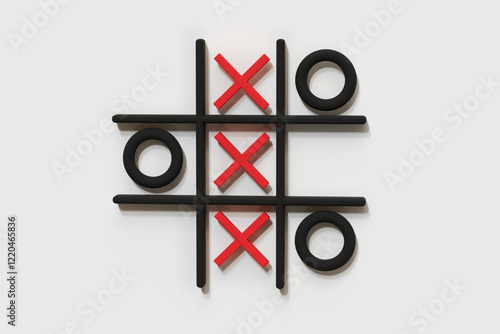 Game tic-tac-toe on white background, 3D model