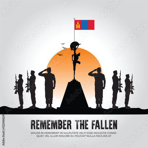 Mongolia flag in remember the fallen flag for morning sun and army design