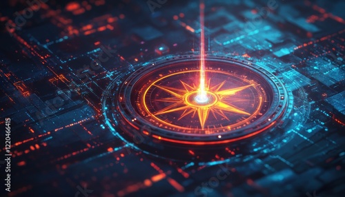 Wallpaper Mural Futuristic Compass Navigating a Digital Circuit Board with Red and Blue Lights Torontodigital.ca
