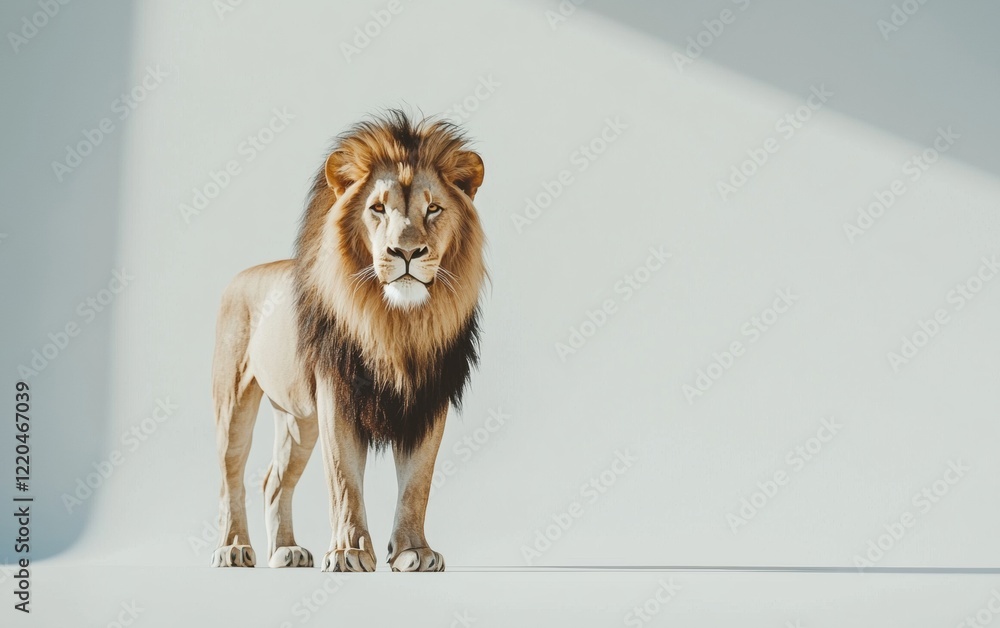Obraz premium A majestic lion standing proudly, isolated on a bright white background