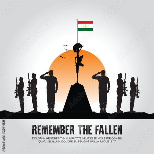 Tajikistan flag in remember the fallen flag for morning sun and army design