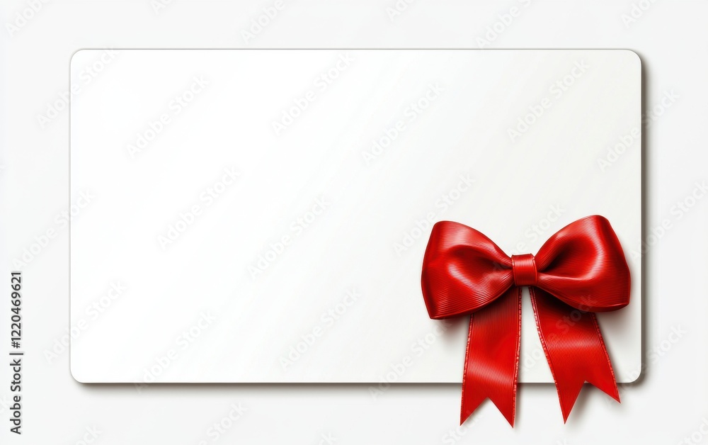 A white discount coupon with a red satin ribbon and bow on the bottom right, leaving space for custom text, isolated on a bright white background A white discount coupon with a red satin ribbon and bow on the bottom right, leaving space for custom text, isolated on a bright white background