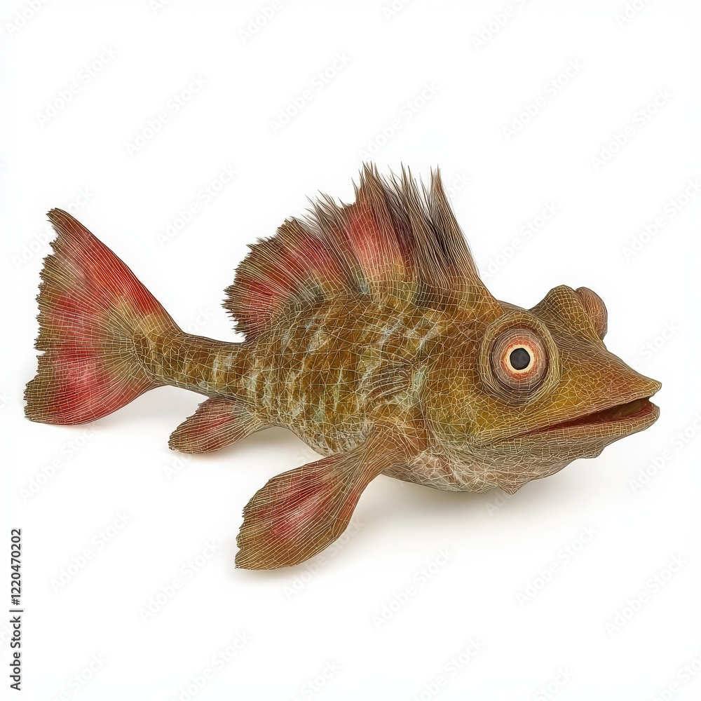 Fototapeta premium Wireframe model of a reddish-brown fish with prominent fins.