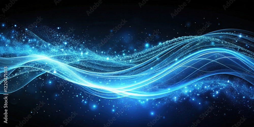 Obraz premium Abstract Blue Wave Energy with Sparkling Dust Particles