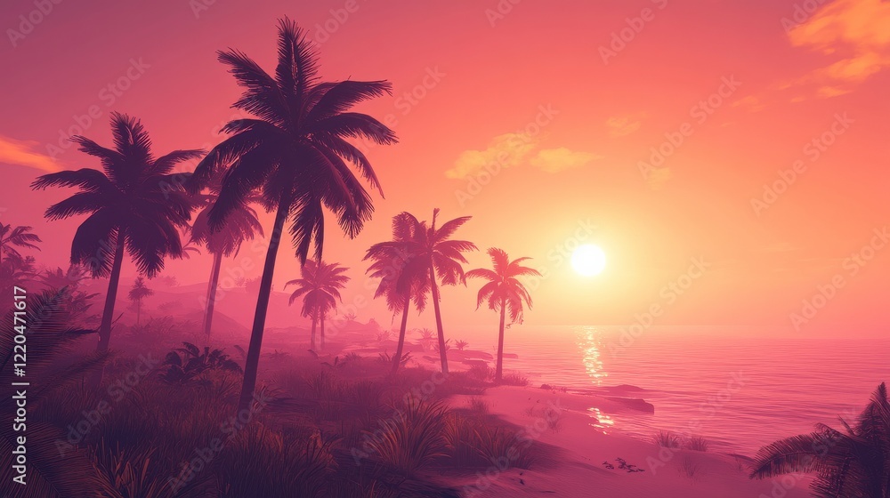 Lush Virtual Landscape with Vibrant Sunset Glow Lush Virtual Landscape with Vibrant Sunset Glow