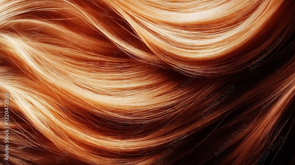 Close-up of waved shiny red-haired hair . Red Hair background, coloring or shades Close-up of waved shiny red-haired hair . Red Hair background, coloring or shades