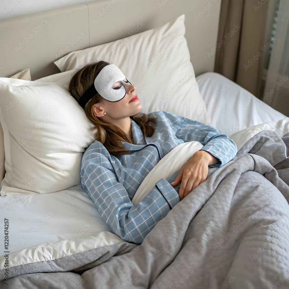 Obraz premium Woman Relaxing in a Cozy Bed Under a Blanket
