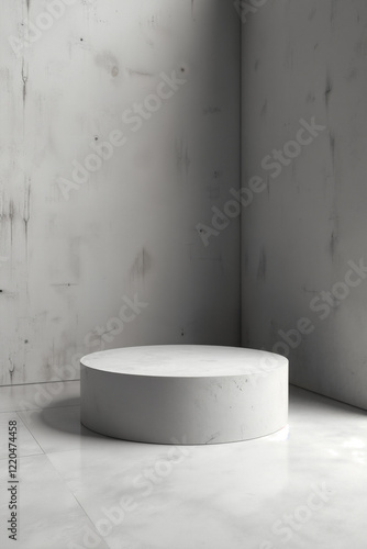 white cylindrical platform in minimalist setting
