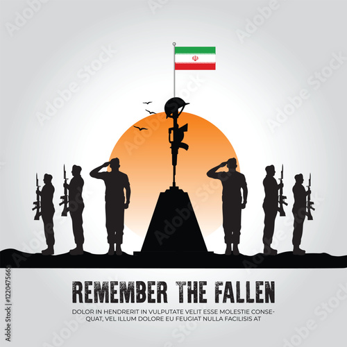 Iran flag in remember the fallen flag for morning sun and army design