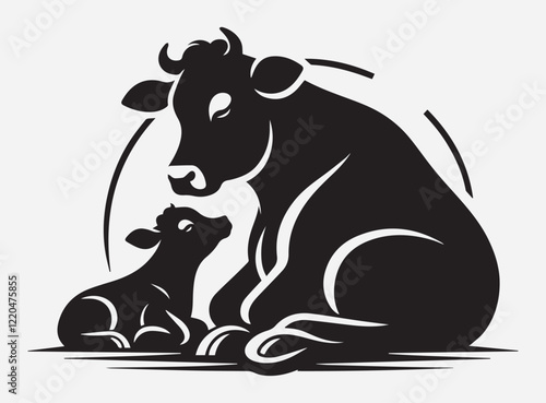 Sitting Cow Silhouette Vector with Heart for Design Projects