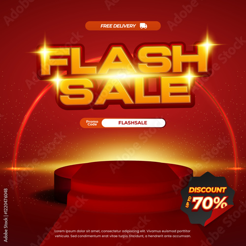 Flash Sale discount deals Exclusive red gradient Editable text effect showcase red carpet premium theme square banner
