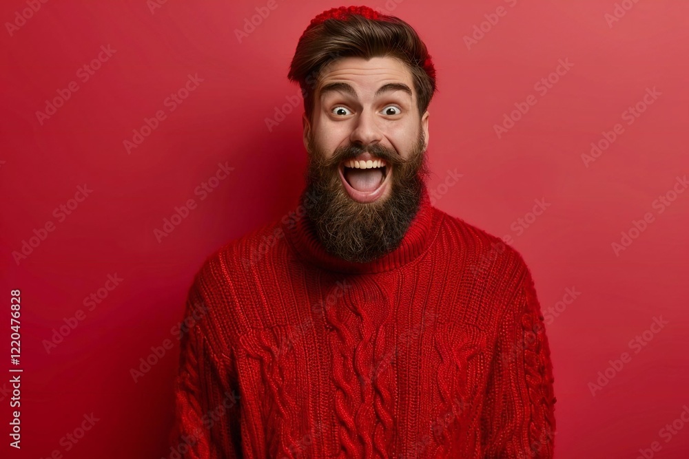 Handsome Caucasian Man with Beard Surprised for Christmas Promotion Banner Handsome Caucasian Man with Beard Surprised for Christmas Promotion Banner