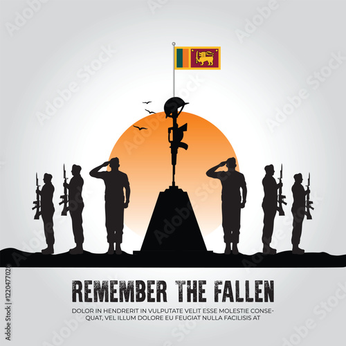 Sri Lanka flag in remember the fallen flag for morning sun and army design