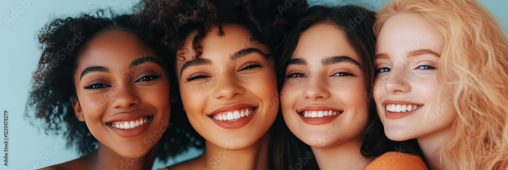 Group of diverse multiracial and multi ethnic female woman smiling. International Women's day banner Group of diverse multiracial and multi ethnic female woman smiling. International Women's day banner