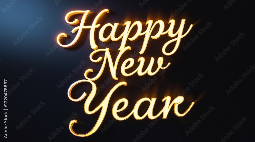 Hand-lettered 'HAPPY NEW YEAR' in radiant gold gradient, glowing highlights/shadows, bold and inspiring on a black background. Vector graphic for T-shirt design, contour, sleek and modern. Hand-lettered 'HAPPY NEW YEAR' in radiant gold gradient, glowing highlights/shadows, bold and inspiring on a black background. Vector graphic for T-shirt design, contour, sleek and modern.