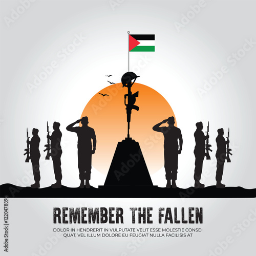 Palestine flag in remember the fallen flag for morning sun and army design