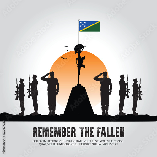 Solomon Islands flag in remember the fallen flag for morning sun and army design