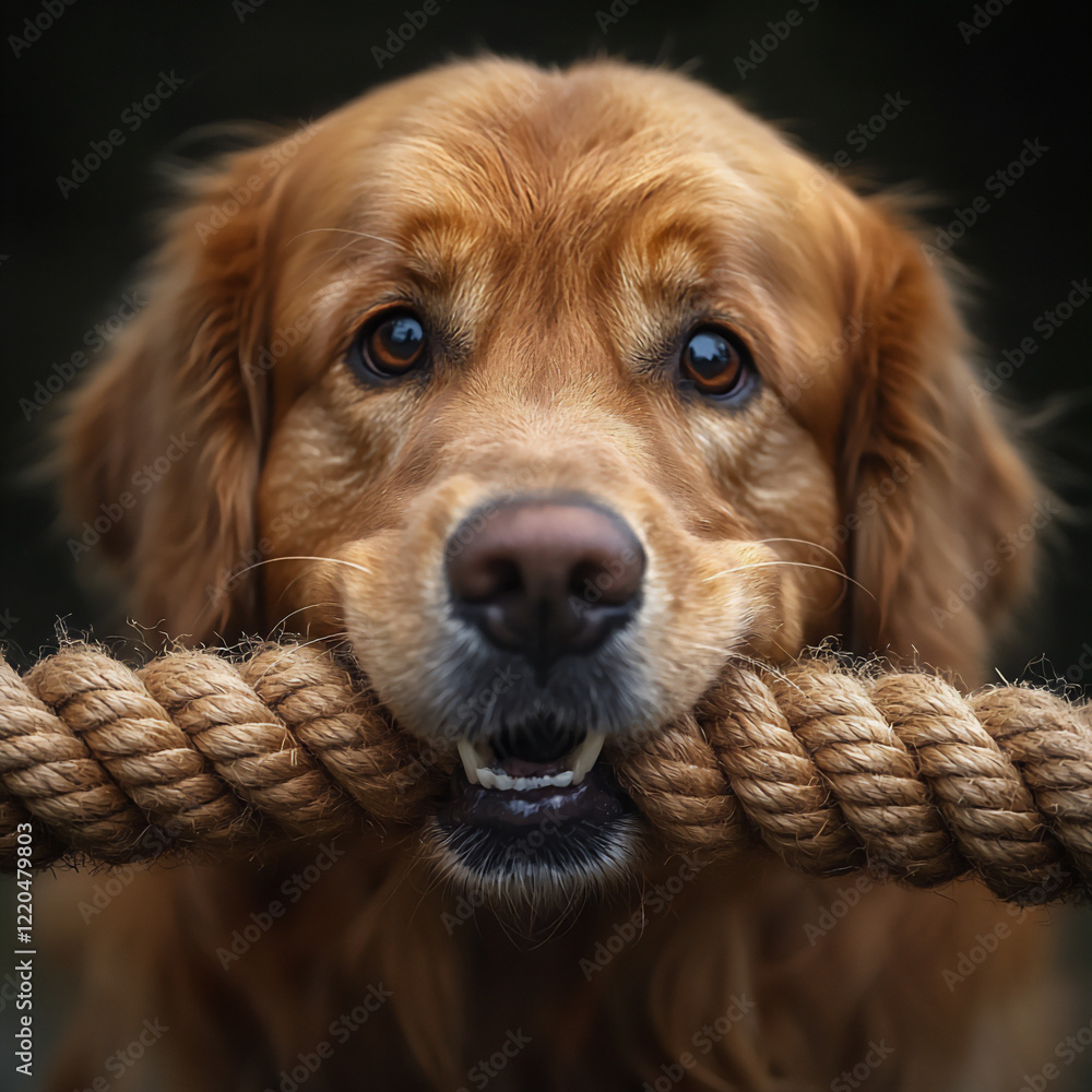 Obraz premium golden retriever playing tug-of-war