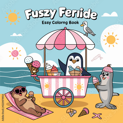 cute coloring book cover, cover, cute kids illustration, cartoon cover, cartoon illustration, kawaii coloring, easy and bold, kawaii cover, cozy, cozy cover, fuzzy, hygge, coloring pages, adult colori