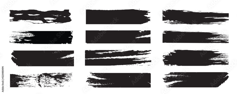 Black set paint, Ink brush, brush strokes, brushes, lines, frames, box, grungy. Grungy brushes watercolor brush, splatter brush, illustration brush, photoshop brush, paint collection. Vector art.