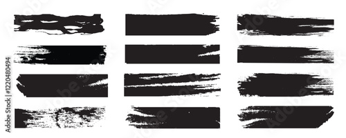 Black set paint, Ink brush, brush strokes, brushes, lines, frames, box, grungy. Grungy brushes watercolor brush, splatter brush, illustration brush, photoshop brush, paint collection. Vector art.