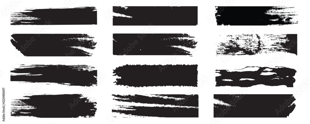 Black set paint, Ink brush, brush strokes, brushes, lines, frames, box, grungy. Grungy brushes watercolor brush, splatter brush, illustration brush, photoshop brush, paint collection. Vector art.