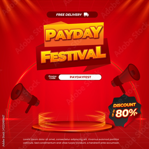 Payday Sale Advertising Graphic for Retail and Online Campaigns Light Spiral portal podium red accent Square Banner