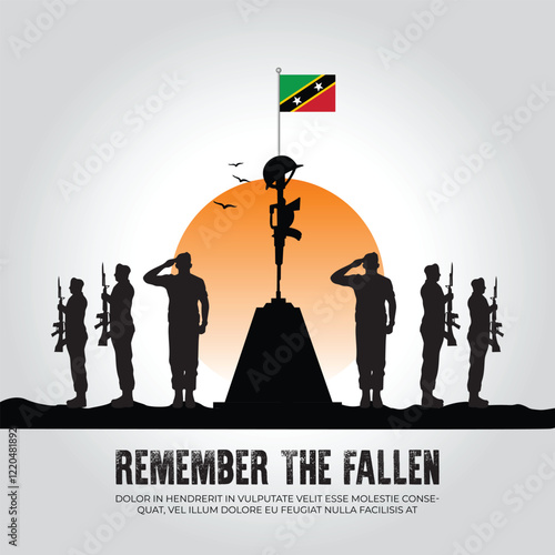 Saint Kitts and Nevis flag in remember the fallen flag for morning sun and army design