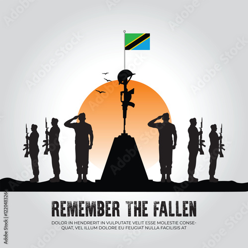 Tanzania flag in remember the fallen flag for morning sun and army design