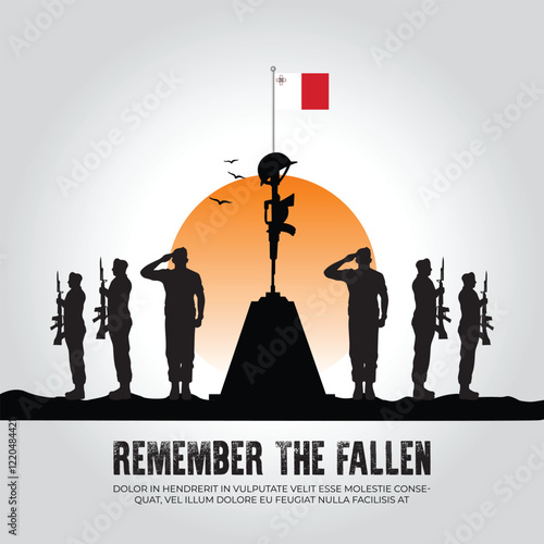 Malta flag in remember the fallen flag for morning sun and army design