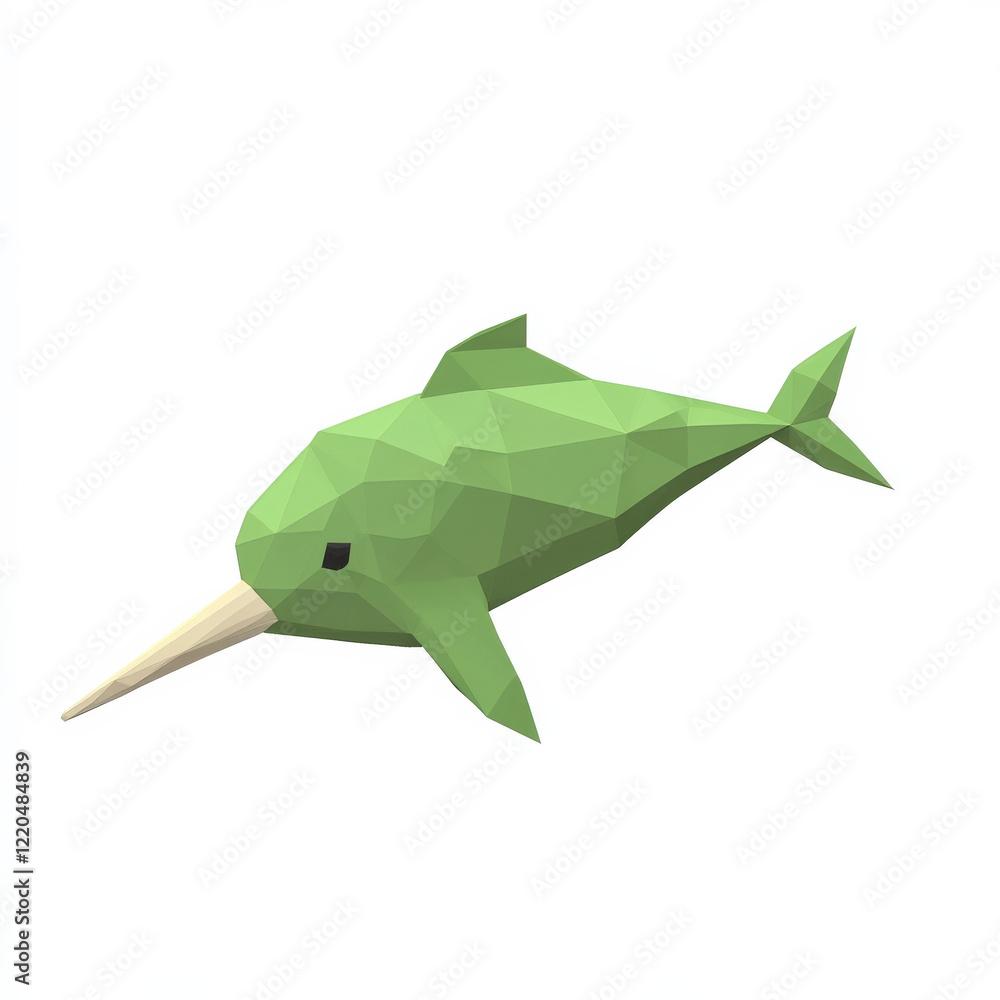 Low-poly green narwhal, ocean creature, geometric art. Low-poly green narwhal, ocean creature, geometric art.