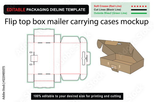 Flip top box mailer carrying cases mockup dieline for premium product protection, Flip Top Box, Packaging Design, Custom Box, Product Mockup, Shipping Box, box dieline, die cut template