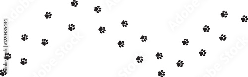 Dog paw print foot trail on white background