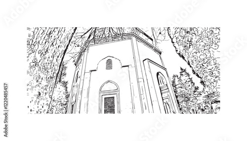 Print Building view with landmark of Bursa inTurkey city. Hand drawn sketch illustration in vector. photo