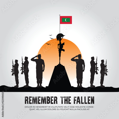 Maldives flag in remember the fallen flag for morning sun and army design