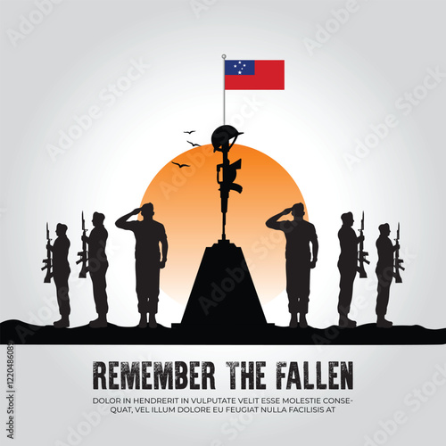 Samoa flag in remember the fallen flag for morning sun and army design