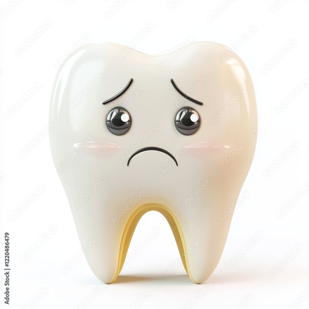 3D icon cartoon cavity tooth with a sad expression isolated on a white background 3D icon cartoon cavity tooth with a sad expression isolated on a white background