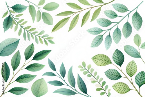 pattern green leaves Hand drawn leaves greenery watercolor effect photo