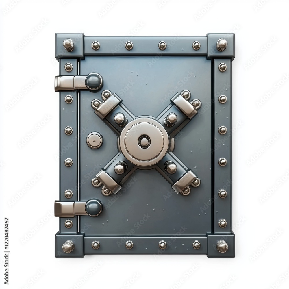 Fototapeta premium 3D icon cartoon secure vault door with a heavy-duty lock mechanism isolated on a white background 